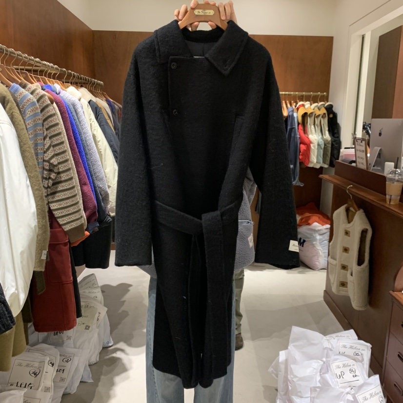 HEBON韓國直郵女士新品推薦真品時尚熱賣中長款大衣含腰帶HEBON中長款大衣圖色3