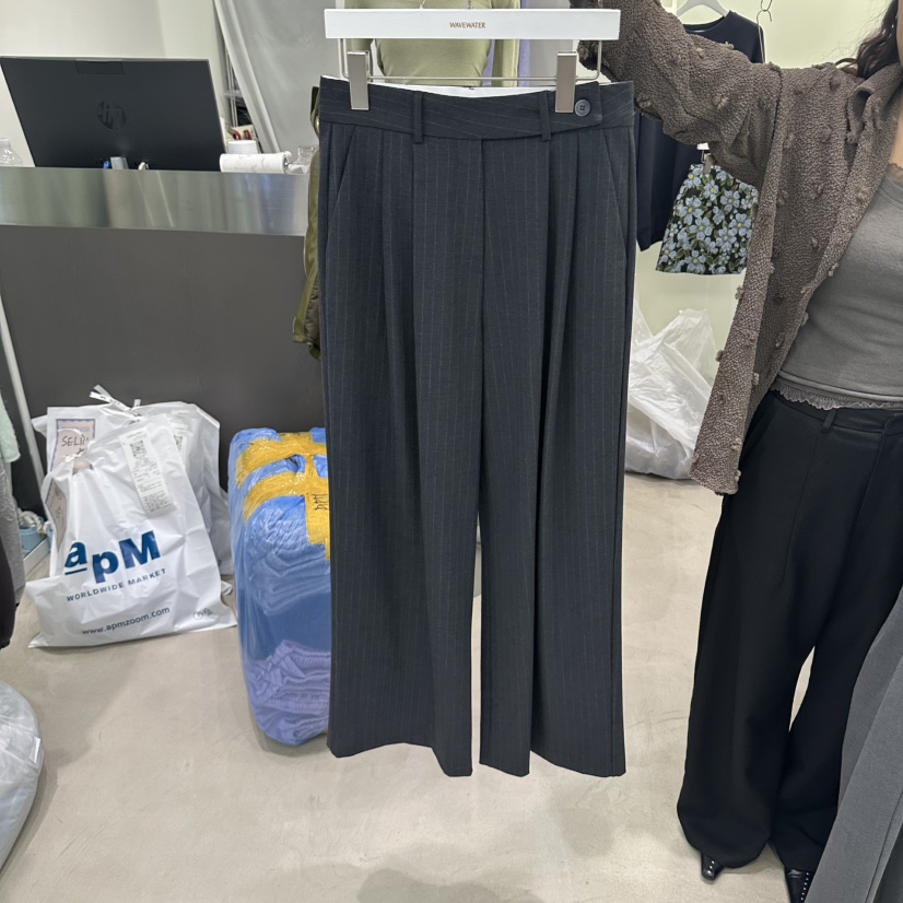 WAVEWATER東大門實拍女裝新品職業時尚真品熱賣休閑褲條紋WAVEWATER休閑褲圖色2