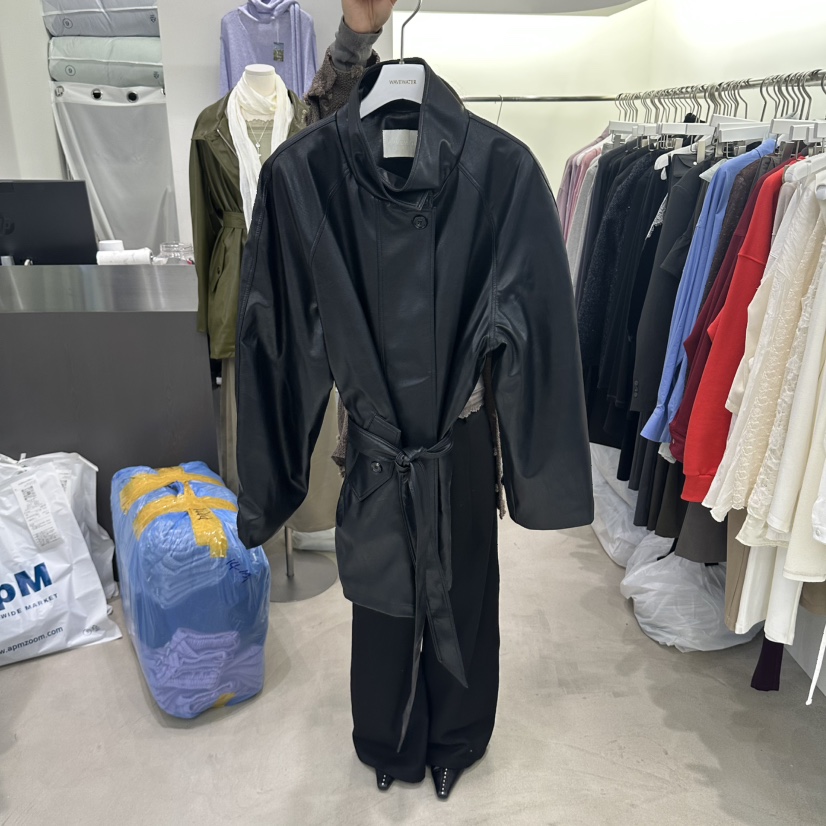WAVEWATER東大門實拍女士新品時尚職業皮衣不含圍巾含腰帶WAVEWATER皮衣圖色2