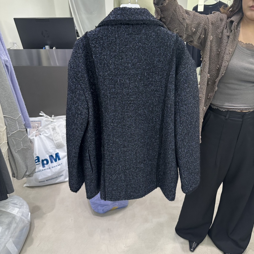 WAVEWATER韓國代購女士新品時尚熱賣真品人氣短款大衣花呢WAVEWATER短款大衣