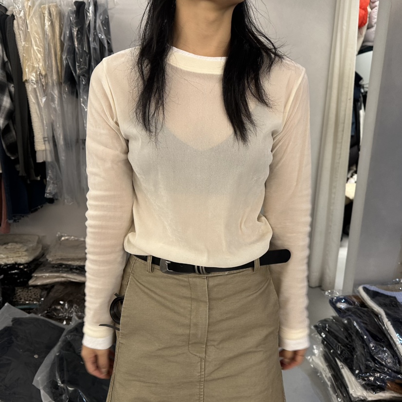 DOUBLE STANDARD/LE SMOKING/MAISONSTAFF韓國代購女裝新款職業長袖T恤天鵝絨層疊MAISONSTAFF長袖T恤圖色3