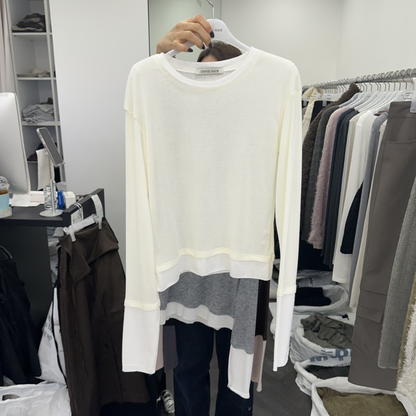OWNS東大門代購女裝新品人氣職業推薦時尚真品長袖T恤撞色OWNS長袖T恤圖色1