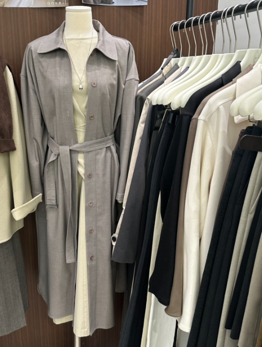 ONVEIL東大門代購女士新品休閑職業推薦熱賣長款風衣含腰帶ONVEIL長款風衣圖色3