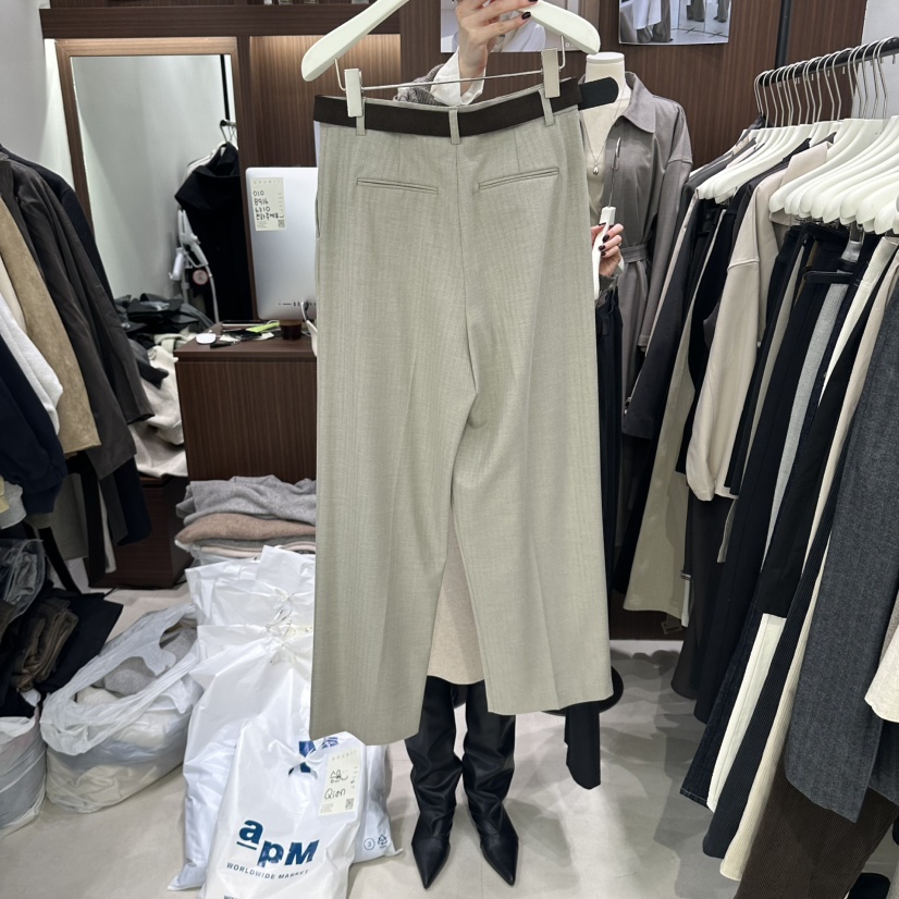 ONVEIL東大門代購女士新款職業休閑褲羊毛人字紋不含腰帶ONVEIL休閑褲