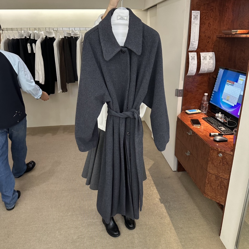 DEUO東大門代購女裝新品真品休閑職業推薦中長款大衣含腰帶DEUO中長款大衣圖色2