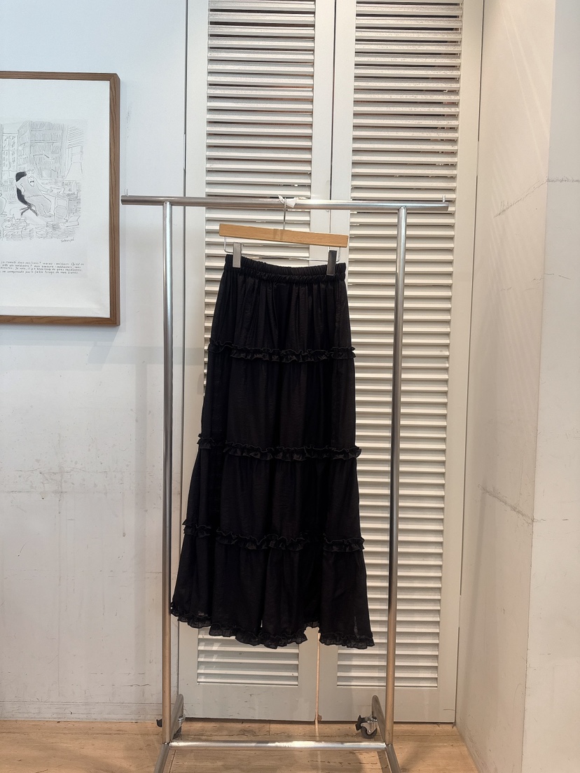 FAVE-L韓國直郵女士新品人氣熱賣真品時尚休閑長裙荷葉邊FAVE-L長裙圖色3黑色