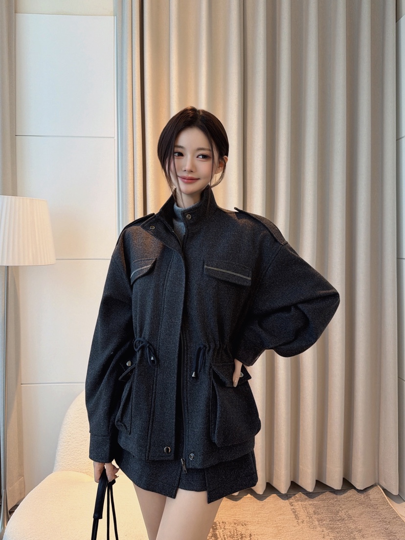 CLOTH韓國代購女裝新品人氣時尚熱賣真品休閑推薦短款大衣CLOTH短款大衣圖色2墨色