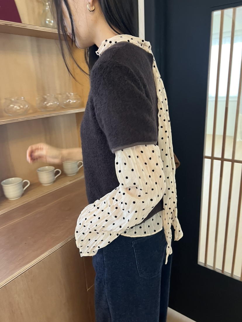 ME MO東大門直郵女裝新款真品休閑推薦襯衫蕾絲衫系帶圓點ME MO襯衫/蕾絲衫