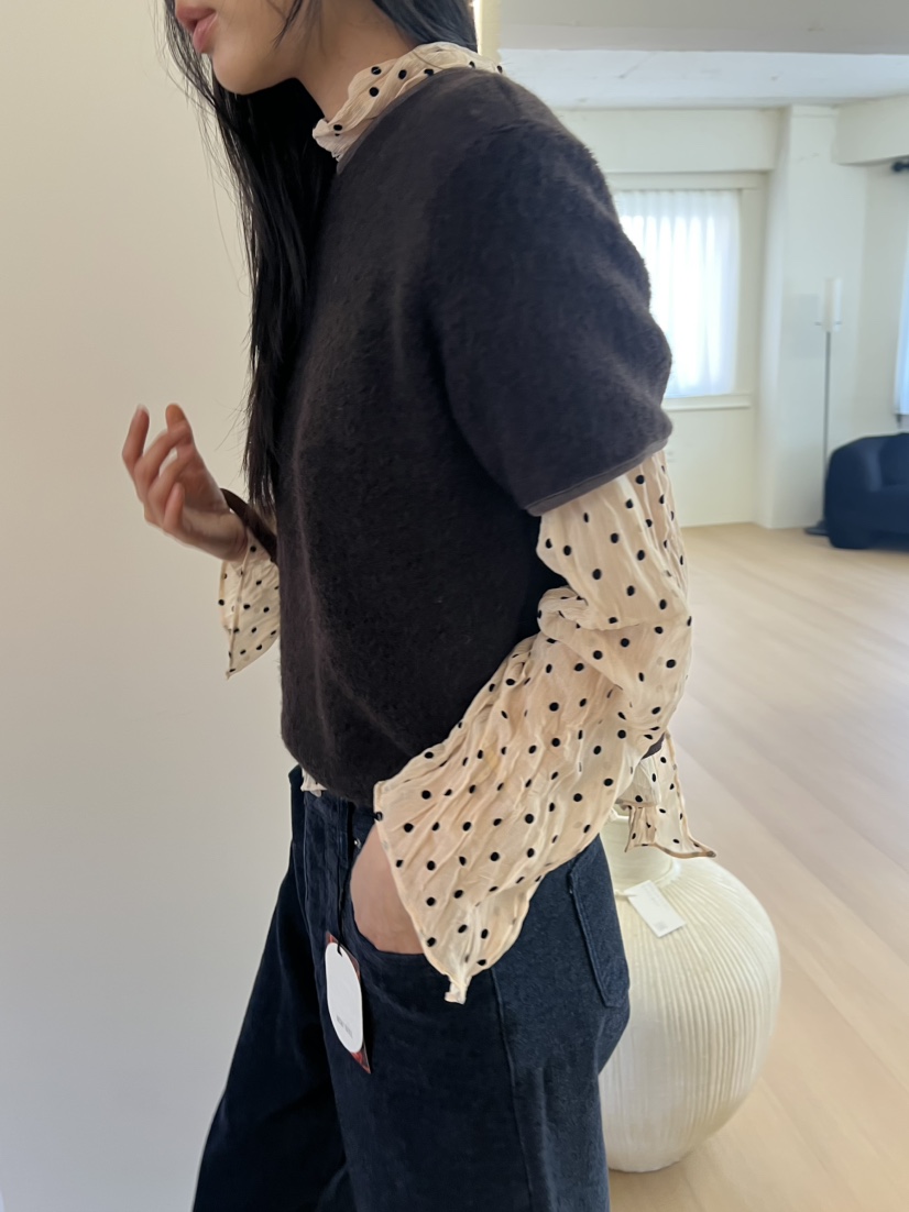 ME MO東大門直郵女裝新款真品休閑推薦襯衫蕾絲衫系帶圓點ME MO襯衫/蕾絲衫