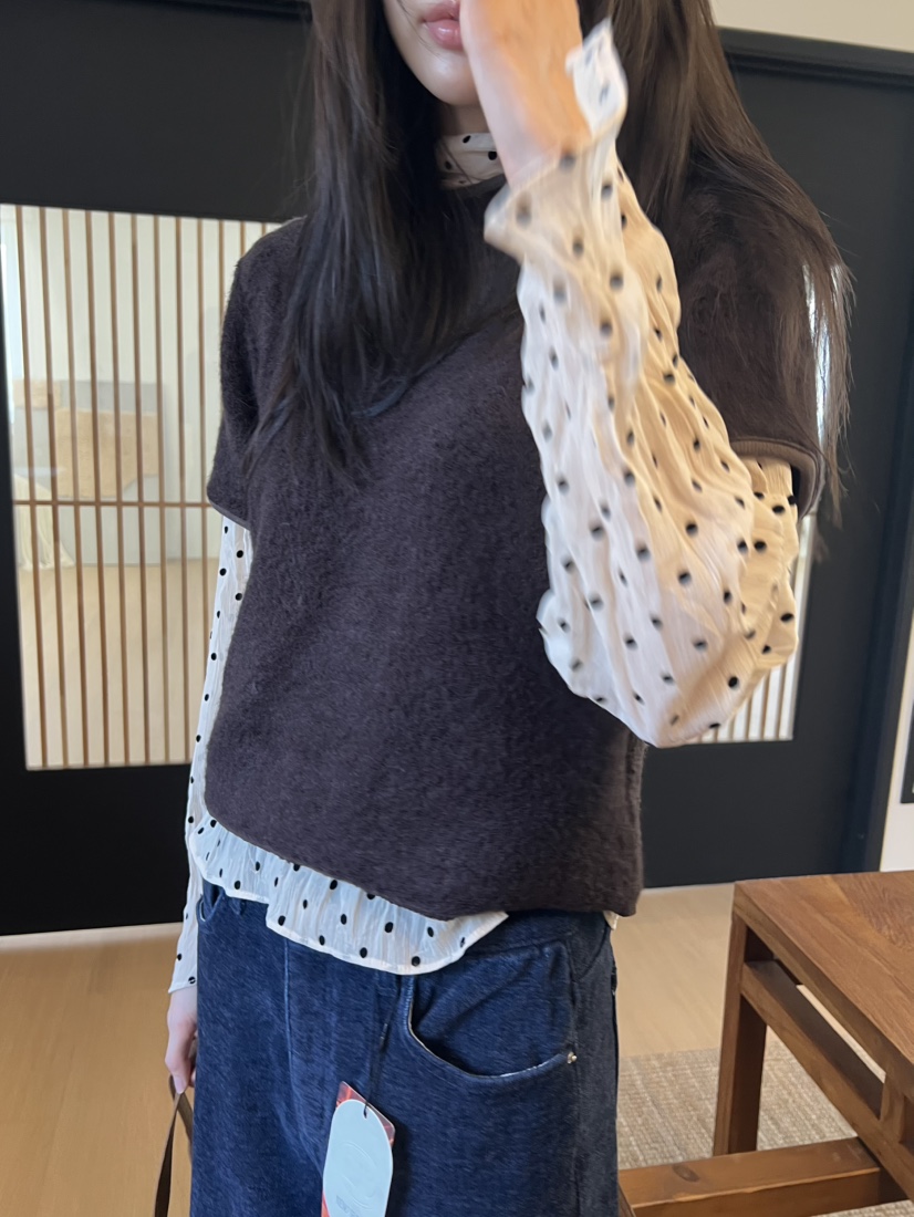 ME MO東大門直郵女裝新款真品休閑推薦襯衫蕾絲衫系帶圓點ME MO襯衫/蕾絲衫