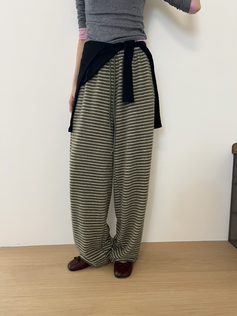 ME MO東大門代購女裝新款真品推薦熱賣時尚休閑休閑褲條紋ME MO休閑褲