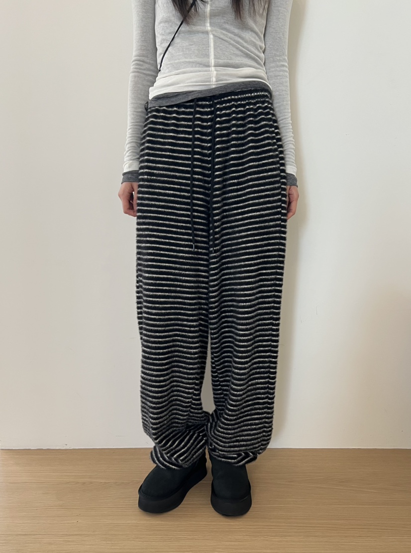 ME MO東大門代購女裝新款真品推薦熱賣時尚休閑休閑褲條紋ME MO休閑褲圖色1