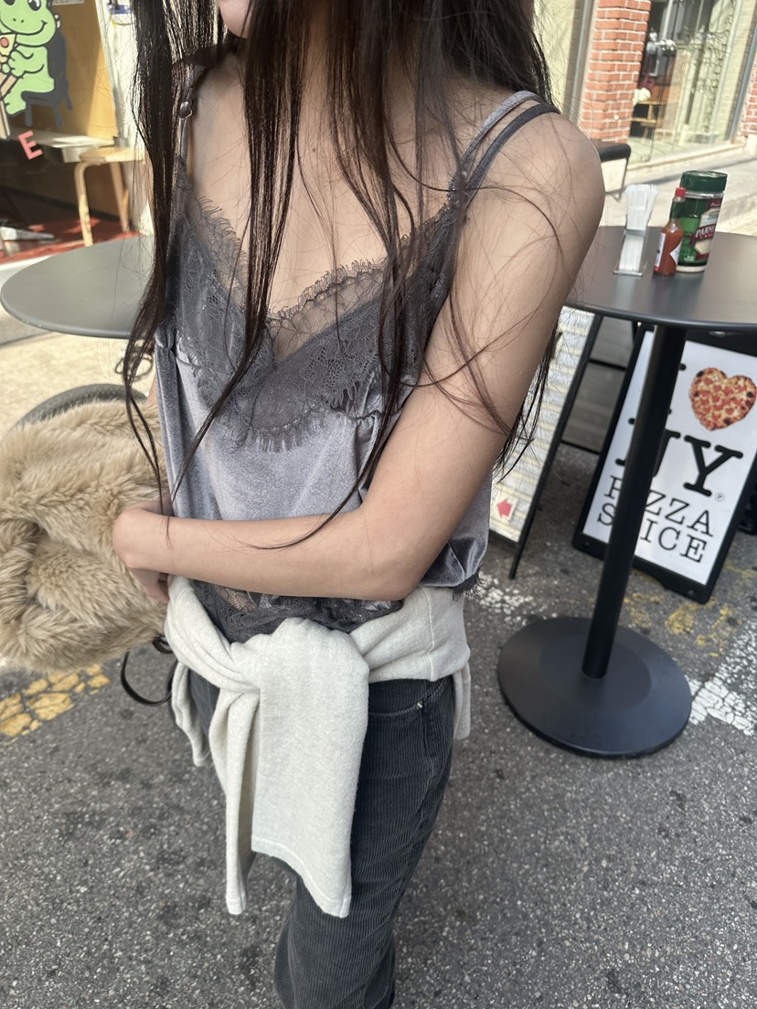 BOWIE東大門代購女裝新款時尚推薦休閑吊帶背心蕾絲絲絨無袖BOWIE吊帶/背心