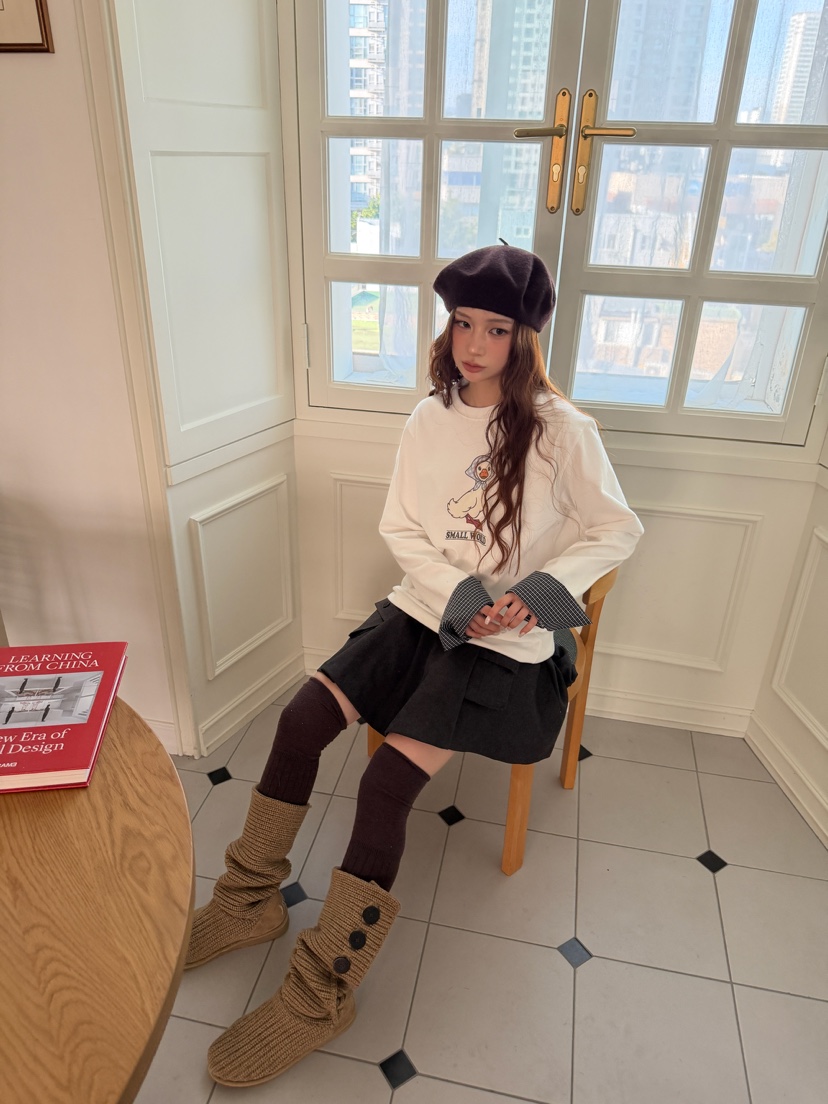 YES韓國直郵女裝新品真品熱賣職業休閑推薦時尚長袖T恤磨毛YES長袖T恤