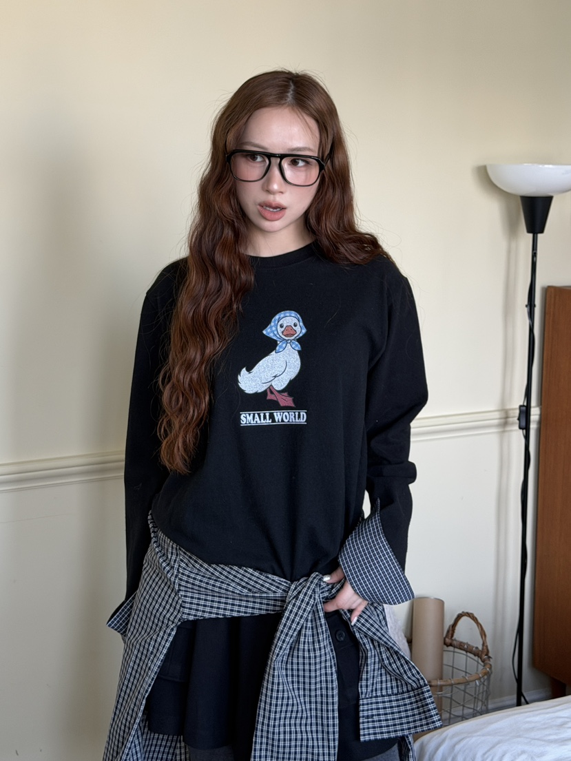 YES韓國直郵女裝新品真品熱賣職業休閑推薦時尚長袖T恤磨毛YES長袖T恤