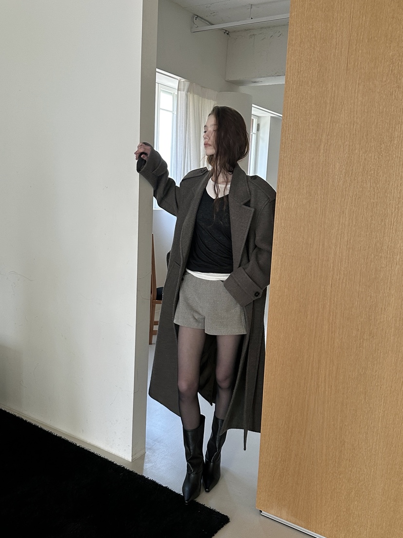 BOWIE韓國代購女士新品熱賣休閑時尚中長款大衣含腰帶雙層BOWIE中長款大衣