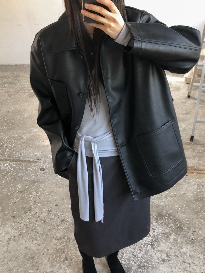 MOMENT韓國代購女士新品推薦真品時尚休閑人氣職業熱賣皮衣MOMENT/RECOVER皮衣圖色1