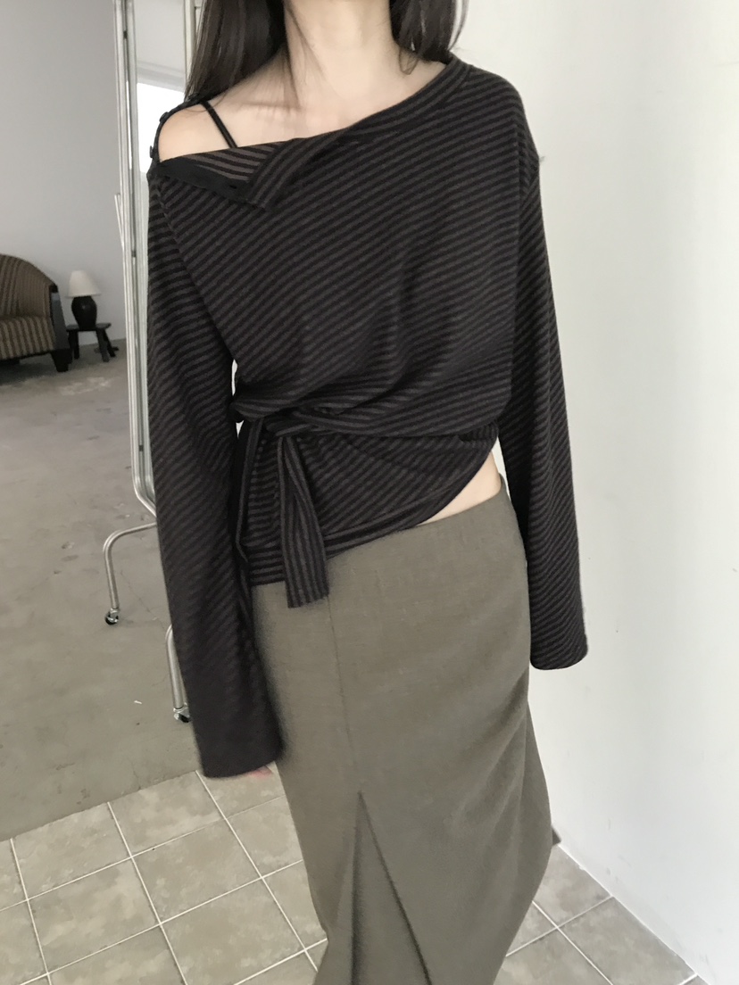 ENHANCE/HOPESMORE東大門實拍女士新品職業休閑長袖T恤條紋ENHANCE/HOPESMORE長袖T恤