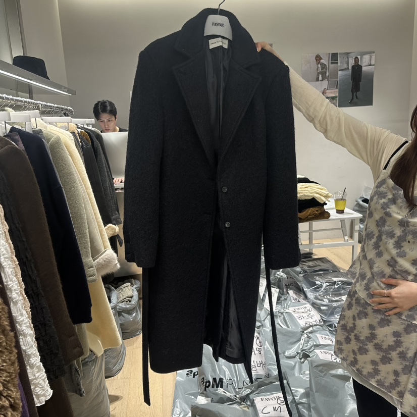 FAVOR-P東大門直郵女裝新品真品休閑時尚中長款大衣含腰繩FAVOR-P中長款大衣圖色2黑色