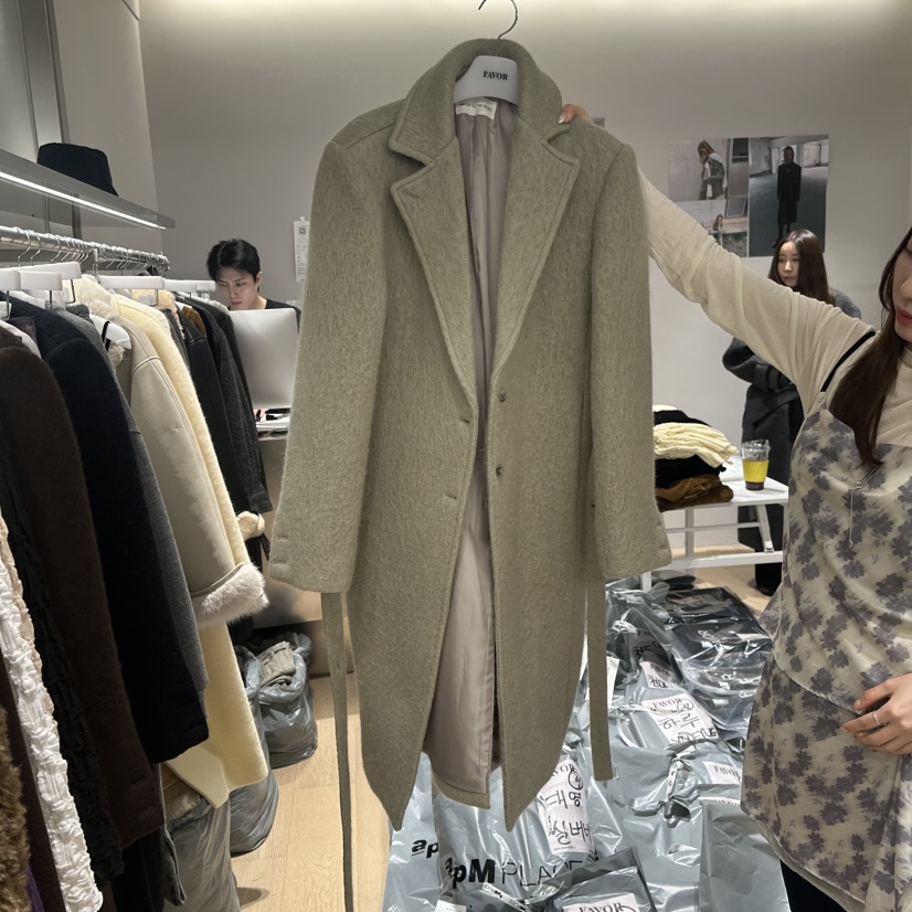 FAVOR-P東大門直郵女裝新品真品休閑時尚中長款大衣含腰繩FAVOR-P中長款大衣圖色3