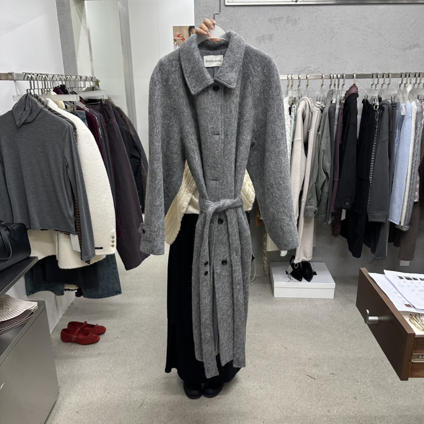 WEARABLE-L韓國代購女士新款人氣真品熱賣中長款大衣含腰帶WEARABLE中長款大衣圖色1