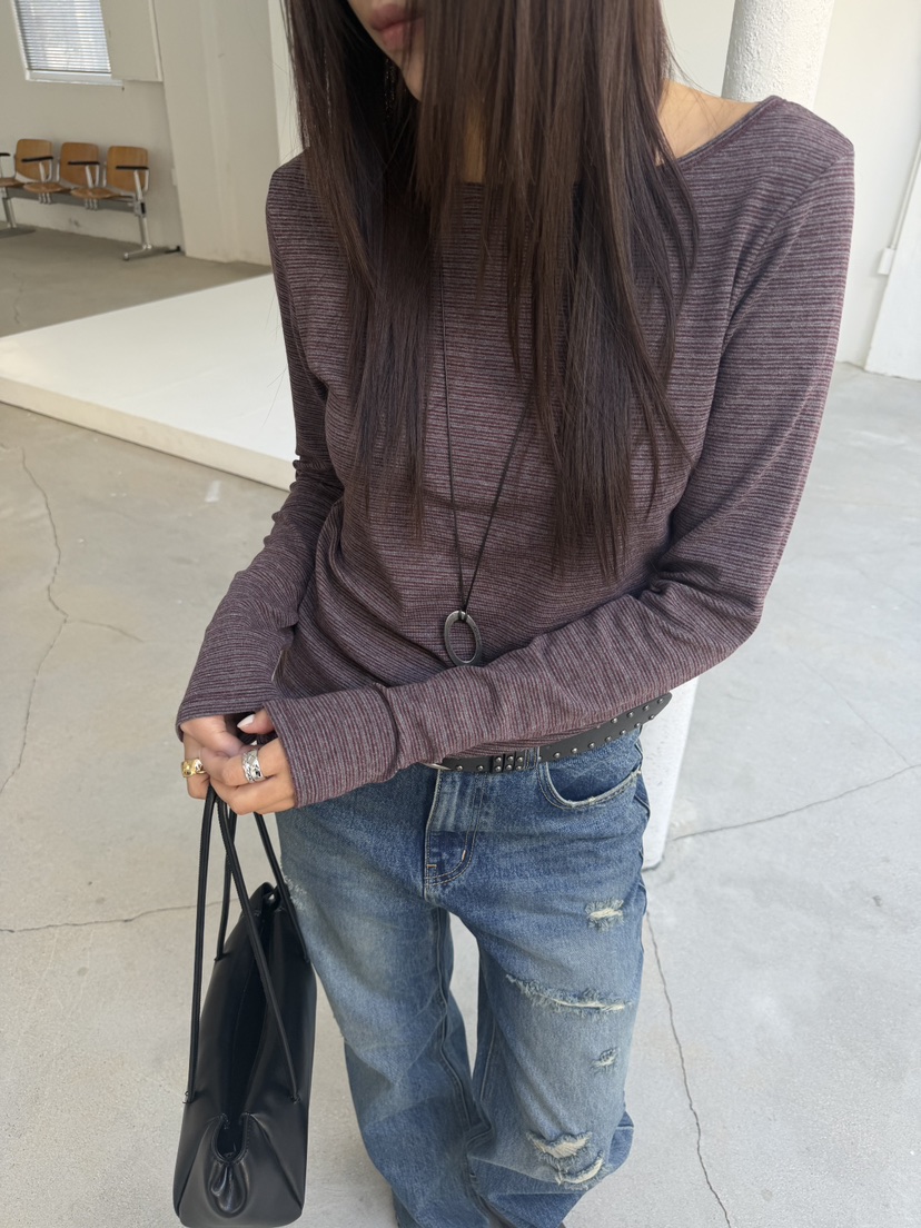 ACME東大門代購女裝新品推薦人氣真品休閑熱賣長袖T恤條紋ACME長袖T恤