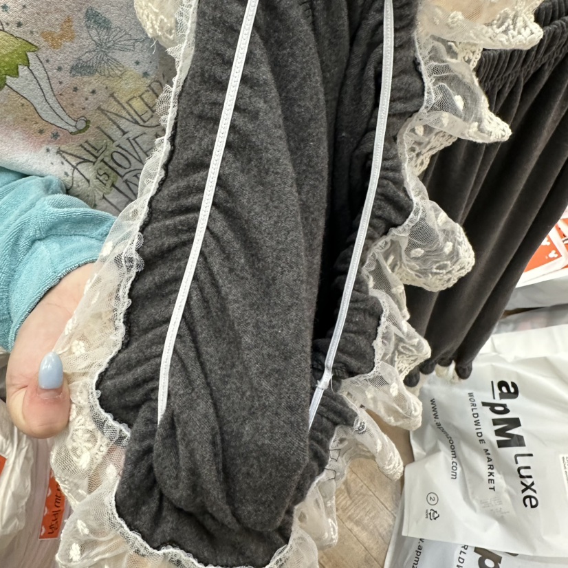 DE LINE東大門代購女士新品時尚真品推薦休閑褲拉絨蕾絲DE LINE休閑褲