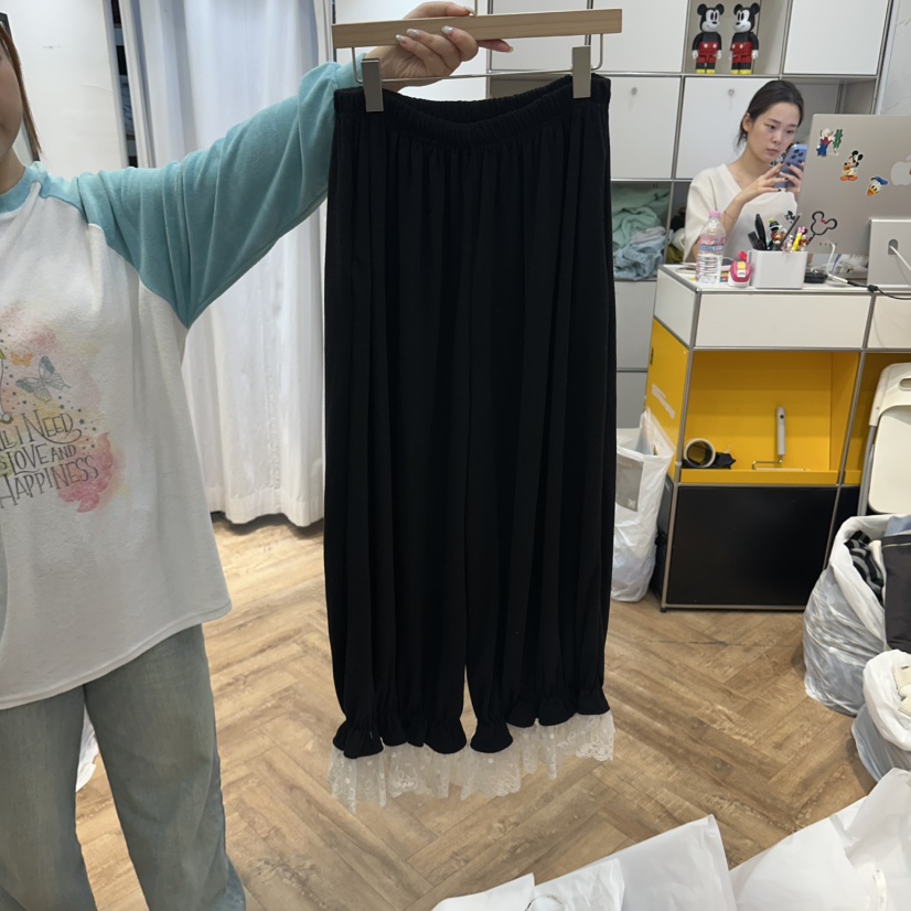 DE LINE東大門代購女士新品時尚真品推薦休閑褲拉絨蕾絲DE LINE休閑褲圖色3黑色