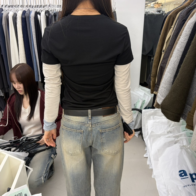 PADO韓國代購女裝新品休閑熱賣真品人氣推薦長袖T恤假兩件PADO長袖T恤
