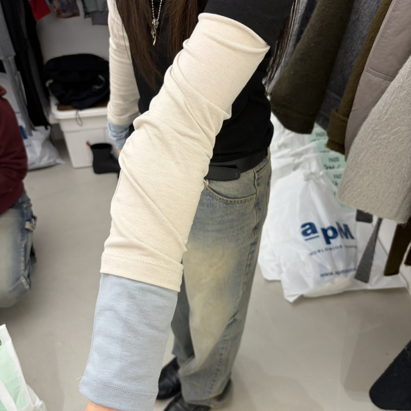 PADO韓國代購女裝新品休閑熱賣真品人氣推薦長袖T恤假兩件PADO長袖T恤