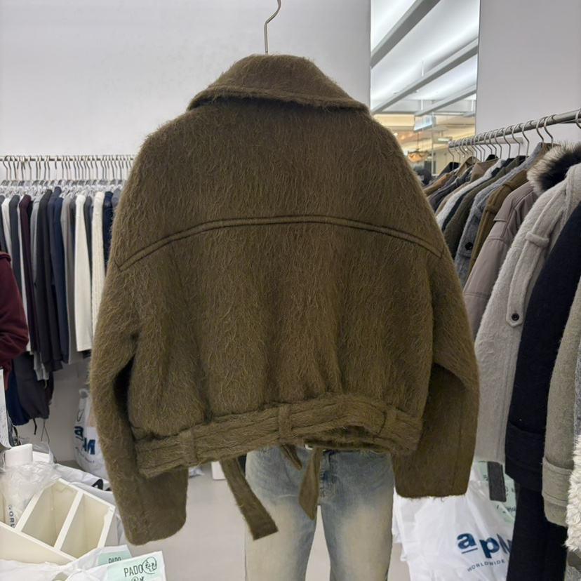 PADO東大門代購女裝新品時尚推薦真品短款大衣含腰帶羊駝PADO短款大衣