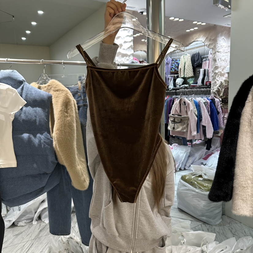 VIRKIN韓國直郵女士新款休閑真品時尚熱賣吊帶背心天鵝絨VIRKIN吊帶/背心圖色3棕色