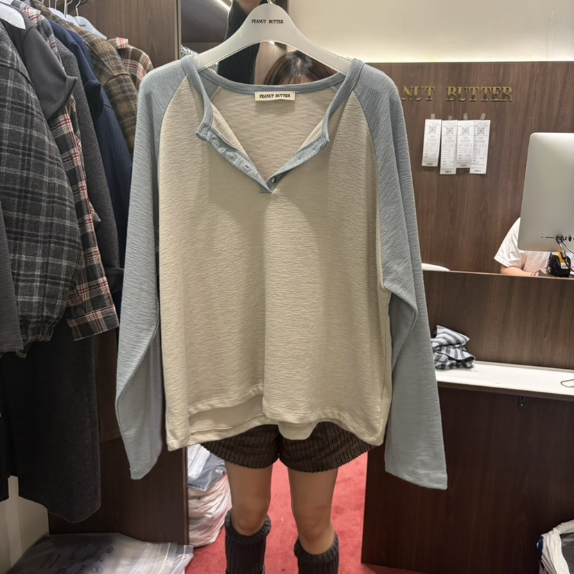 PEANUT BUTTER韓國代購女裝新品人氣休閑熱賣長袖T恤插肩袖PEANUT BUTTER長袖T恤圖色2