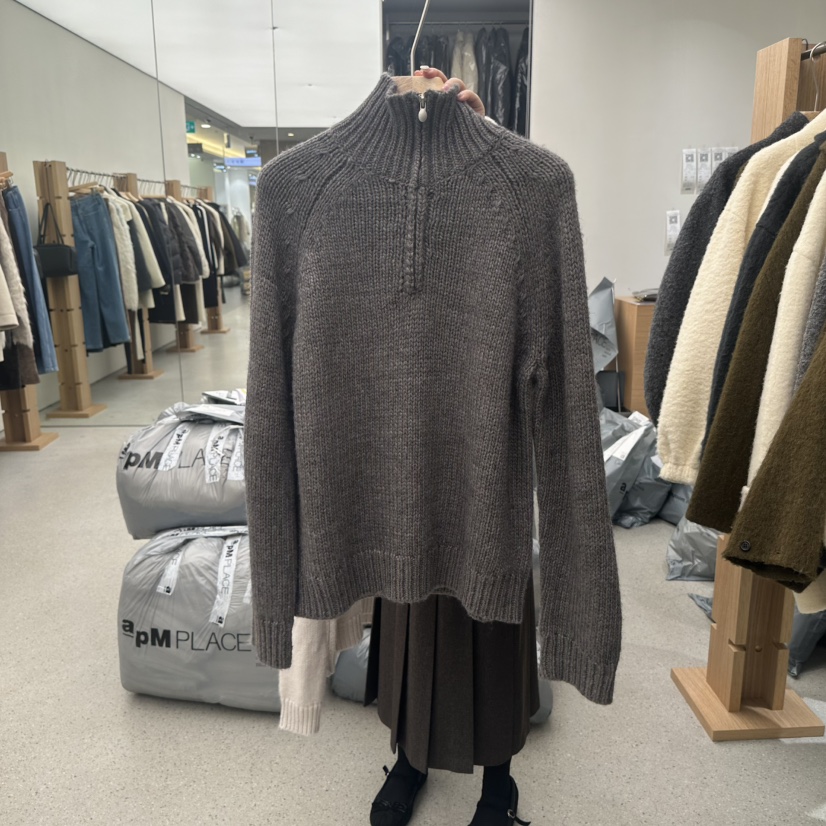 UTRE韓國直郵女士新品休閑人氣推薦時尚熱賣毛衣半拉鏈高領UTRE毛衣圖色2深灰