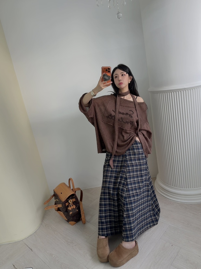 SEOUL PALETTE-Q東大門代購女士新款人氣熱賣休閑長裙格子SEOUL PALETTE-Q長裙