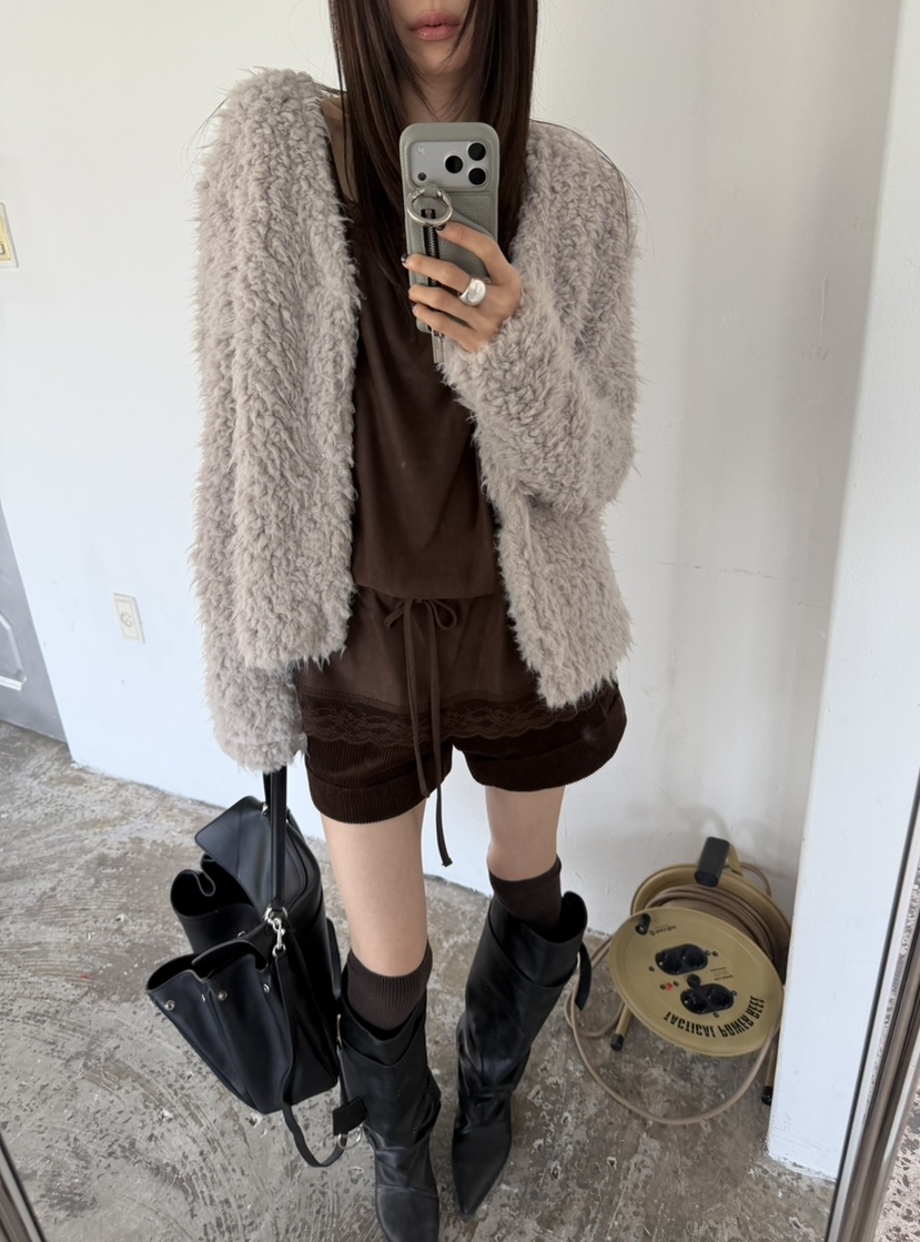 NOVUS東大門代購女裝新品真品推薦人氣時尚休閑短款大衣毛絨NOVUS短款大衣