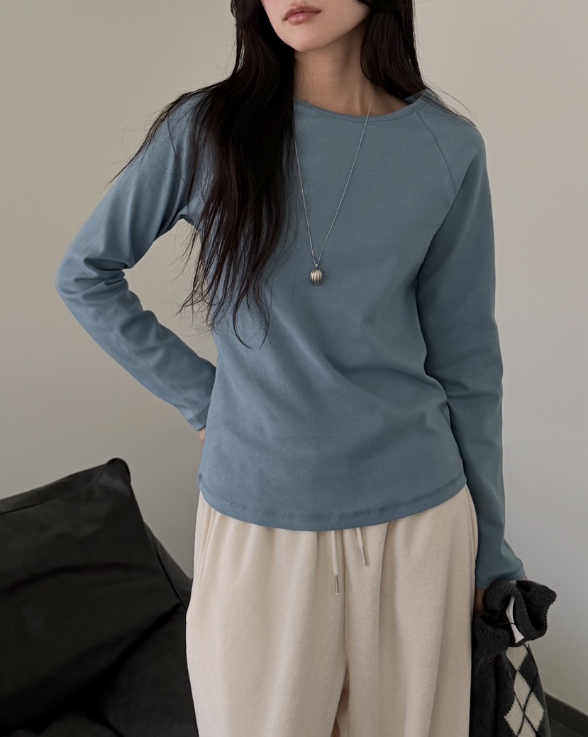 AMY GRACE-A韓國代購女裝新款休閑時尚長袖T恤抓絨插肩AMY GRACE長袖T恤