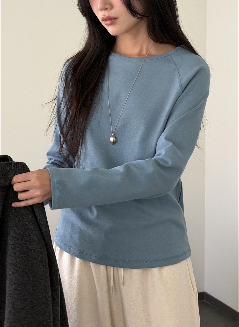 AMY GRACE-A韓國代購女裝新款休閑時尚長袖T恤抓絨插肩AMY GRACE長袖T恤