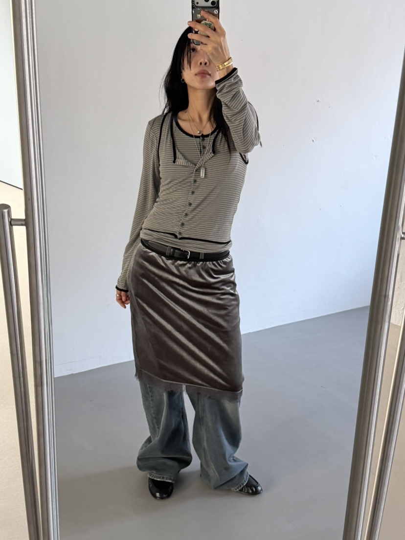 KARE/WEREPIECE東大門直郵女裝新款時尚半身裙中短裙不含腰帶天鵝絨KARE/WERE PIECE半身裙/中短裙