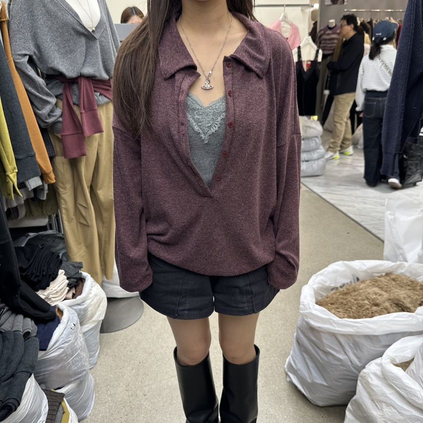 AMOEBA東大門代購女裝新品真品熱賣推薦休閑長袖T恤不含內搭AMOEBA長袖T恤圖色1