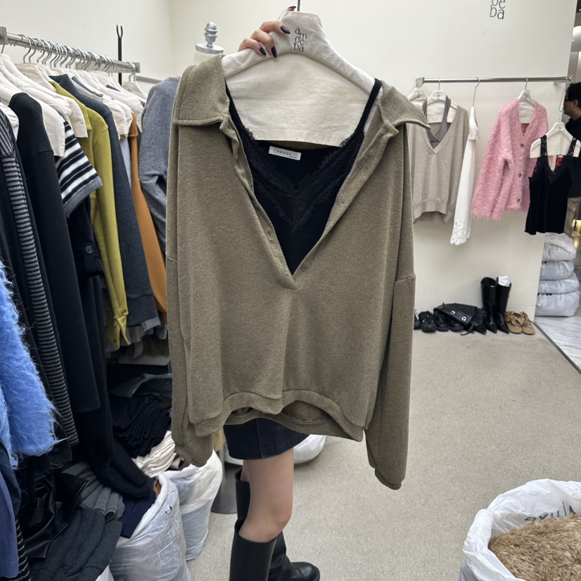 AMOEBA東大門代購女裝新品真品熱賣推薦休閑長袖T恤不含內搭AMOEBA長袖T恤圖色2