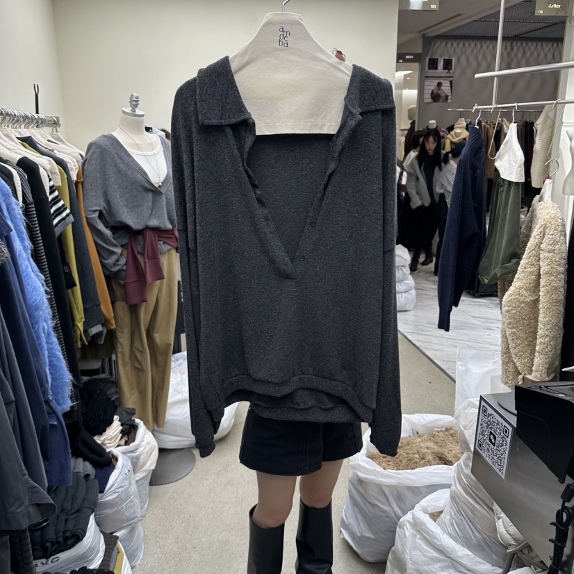 AMOEBA東大門代購女裝新品真品熱賣推薦休閑長袖T恤不含內搭AMOEBA長袖T恤圖色3