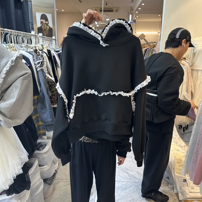 CHEAP-CHIC東大門實拍女士新款休閑衛衣連帽衫加絨褶邊雙褶CHEAP-CHIC/CHARLES THE SECOND衛衣圖色2