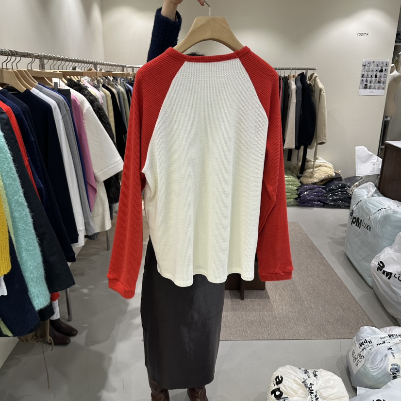 ROOM K-P東大門代購女士新品休閑真品長袖T恤插肩袖華夫格ROOM K-P長袖T恤