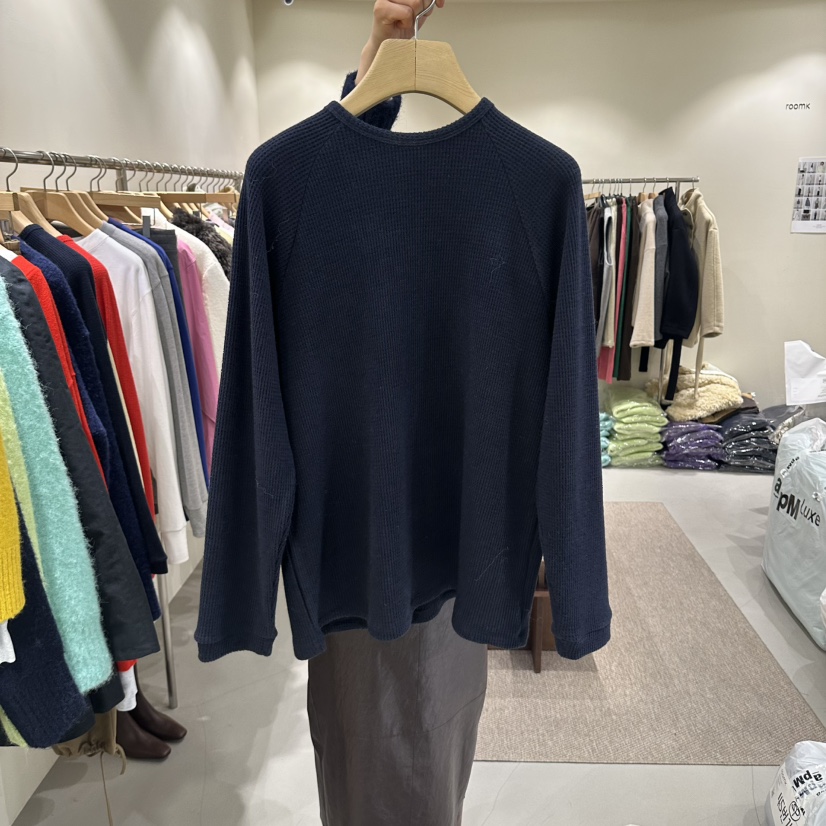 ROOM K-P東大門代購女士新品休閑真品長袖T恤插肩袖華夫格ROOM K-P長袖T恤圖色3