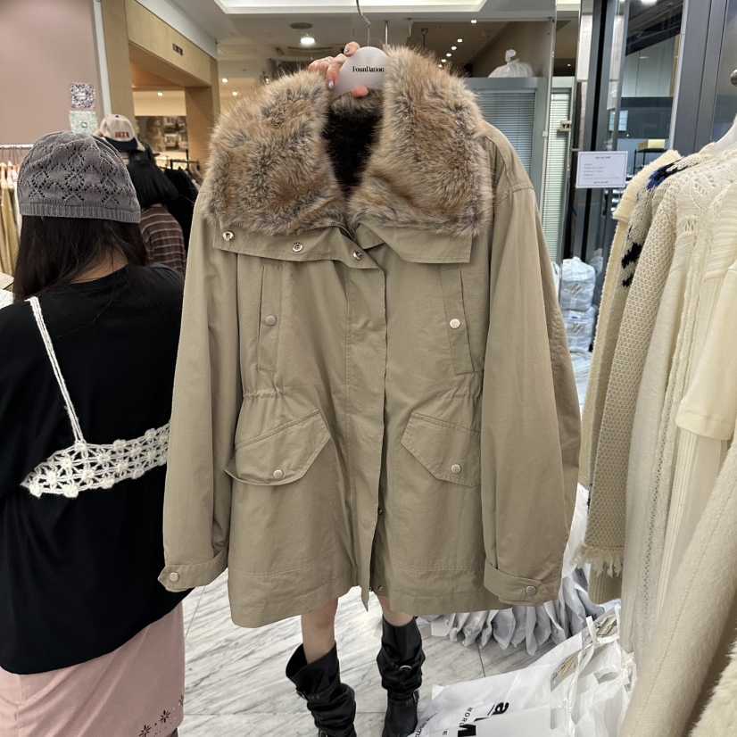 FOUNDATION韓國代購女士新品休閑真品熱賣人氣短款棉服毛皮FOUNDATION短款棉服圖色1