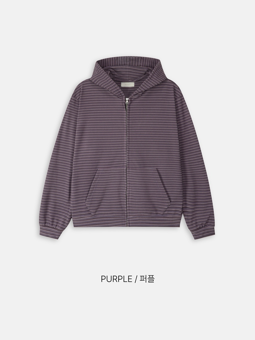 WOOGIE韓國直郵女士新品時尚衛衣拉鏈連帽衫男女同款抓絨條紋WOOGIE衛衣圖色1
