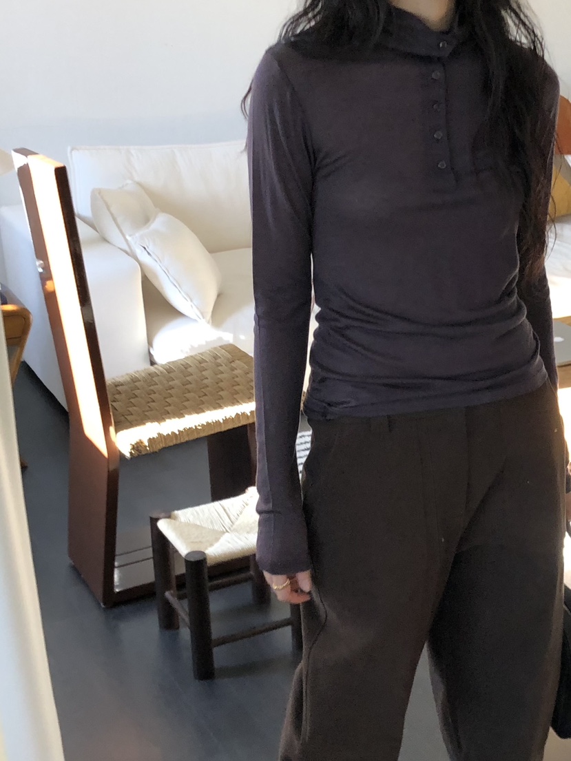 LE VASE東大門代購女士新品休閑真品長袖T恤美利奴羊毛紐扣LE VASE長袖T恤