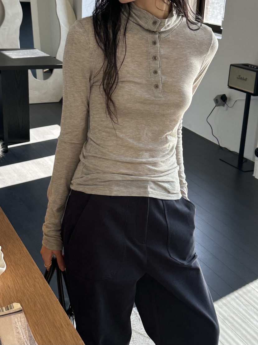 LE VASE東大門代購女士新品休閑真品長袖T恤美利奴羊毛紐扣LE VASE長袖T恤