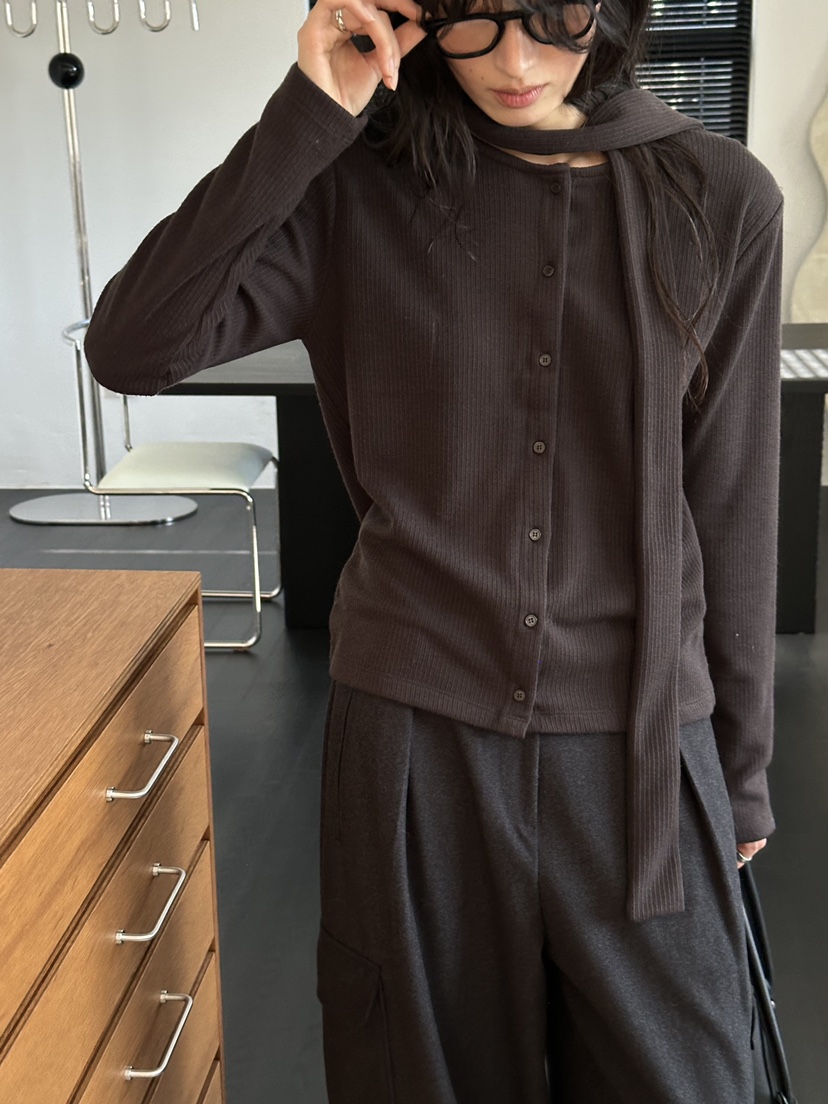 LE VASE韓國直郵女士新款真品休閑長袖T恤含脖帶系帶開衫LE VASE長袖T恤